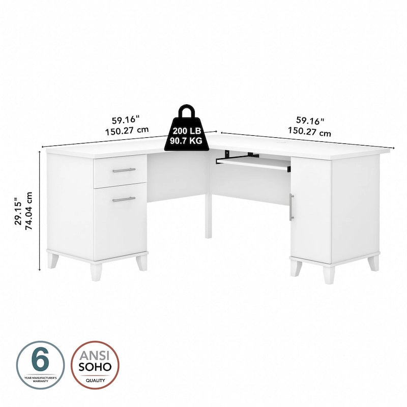 60W L Shaped Desk with Drawers and Storage