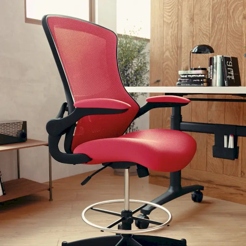 Mid-Back Ergonomic Drafting Chair with Adjustable Foot Ring and Flip-Up Arms