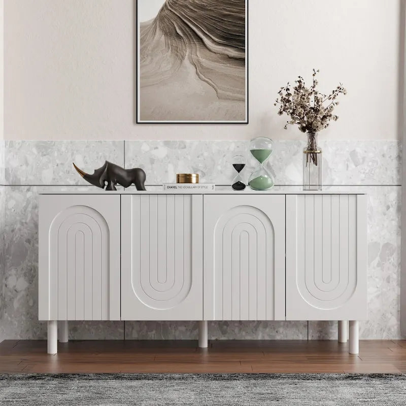 63.2W Bookcase Credenza Sideboard Buffet with Drawer & Pop-Up Doors