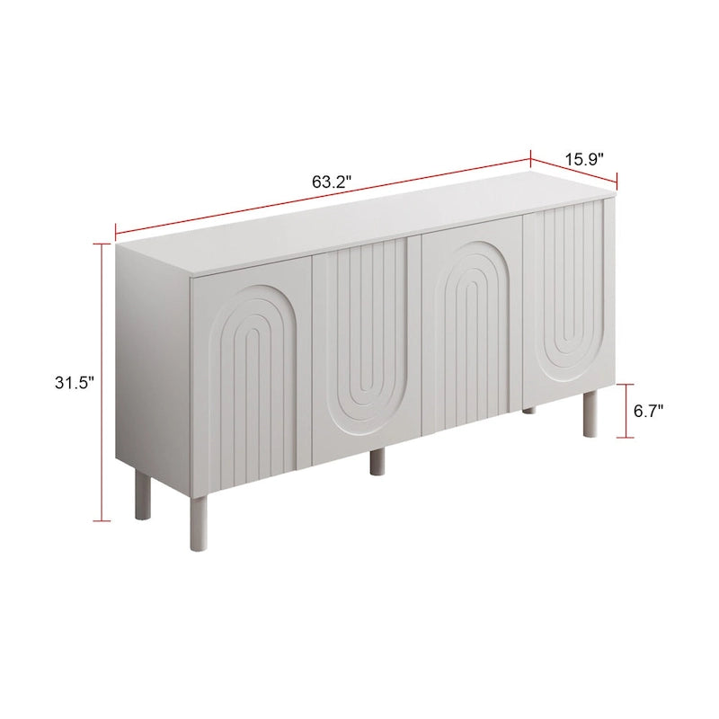 63.2W Bookcase Credenza Sideboard Buffet with Drawer & Pop-Up Doors