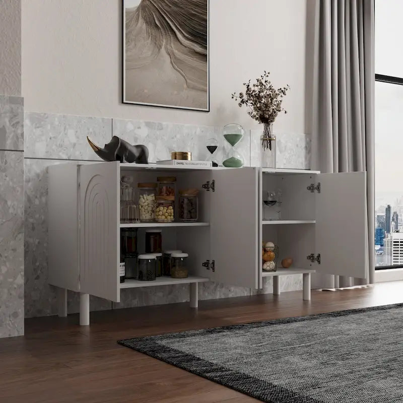 63.2W Bookcase Credenza Sideboard Buffet with Drawer & Pop-Up Doors