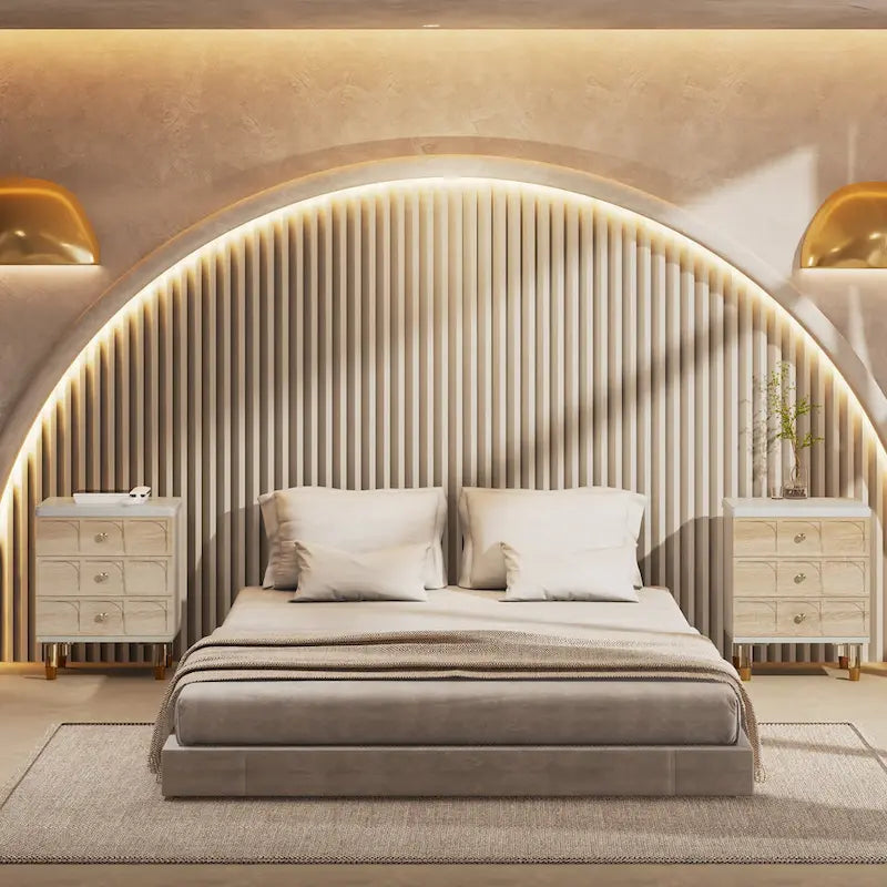 Nightstand Bedside Table with 3 Drawers, Bedroom Tall Night Stands Sofa End Table with Storage for Bedroom, Living Room