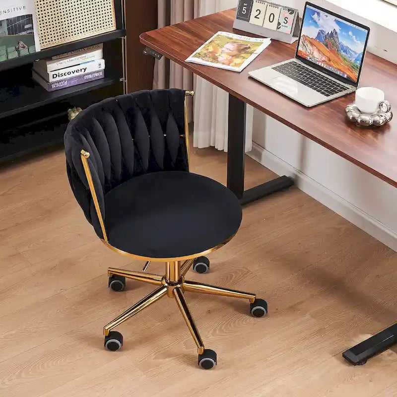 Velvet Desk Chair Vanity Chair for Makeup with Wheels Rolling Swivel Chair for Bedroom