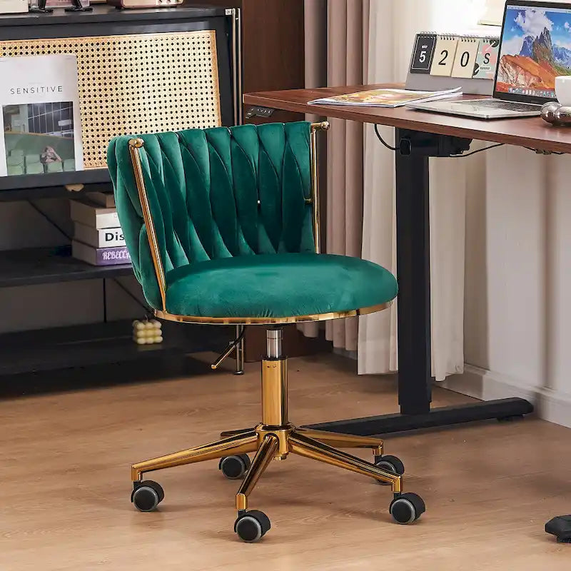 Velvet Desk Chair Vanity Chair for Makeup with Wheels Rolling Swivel Chair for Bedroom