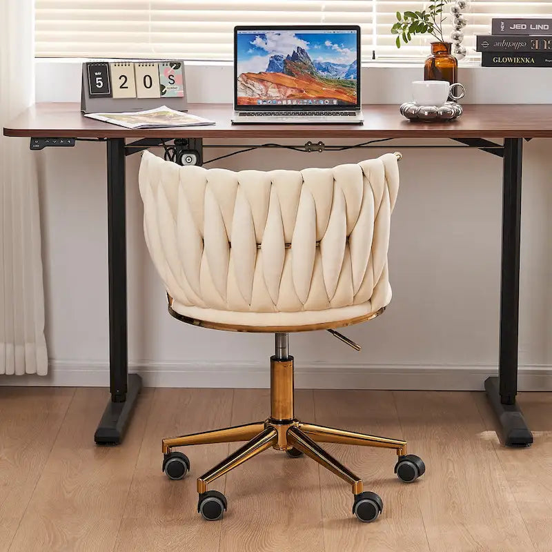 Velvet Desk Chair Vanity Chair for Makeup with Wheels Rolling Swivel Chair for Bedroom
