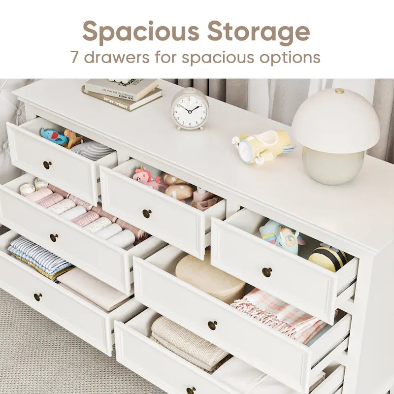 7 - Drawer Dresser with Solid Wood Legs and Painted Finish