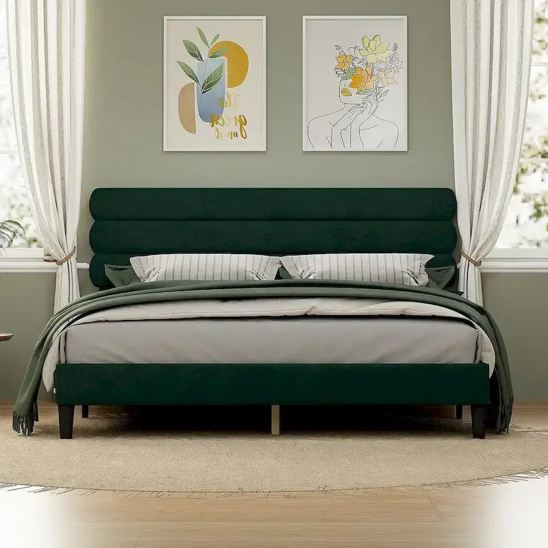 King Size Bed Frame with Headboard, Sturdy Platform Bed with Wooden Slats Support and No Box Spring