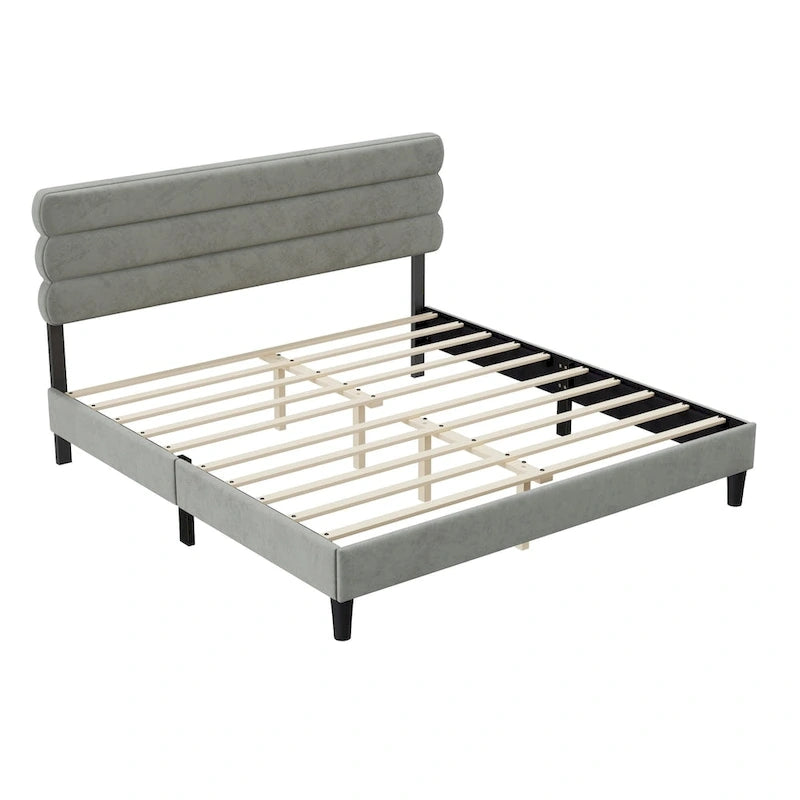 King Size Bed Frame with Headboard, Sturdy Platform Bed with Wooden Slats Support and No Box Spring