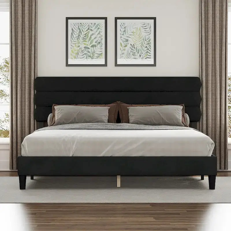 King Size Bed Frame with Headboard, Sturdy Platform Bed with Wooden Slats Support and No Box Spring