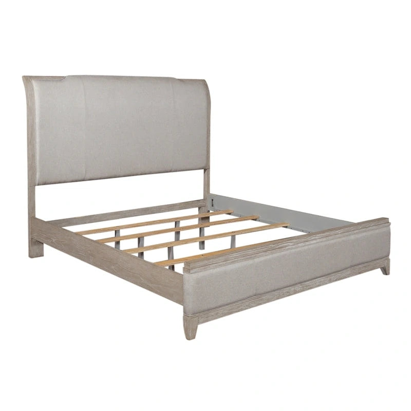 Washed Taupe & Silver Champagne King California Upholstered Bed