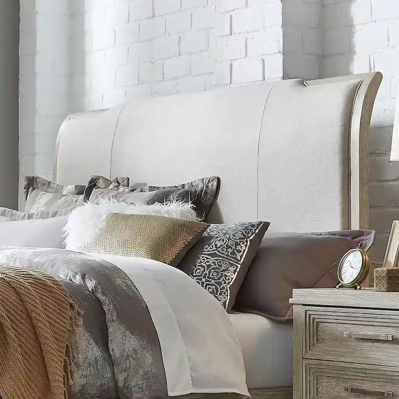 Washed Taupe & Silver Champagne King California Upholstered Bed