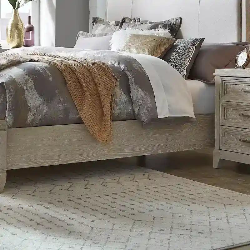 Washed Taupe & Silver Champagne King California Upholstered Bed
