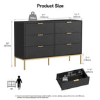 Modern 6-Drawer Double Dresser Black Wood Chest of Drawers Storage Organizer for Bedroom