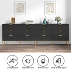 Modern 6-Drawer Double Dresser Black Wood Chest of Drawers Storage Organizer for Bedroom