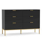 Modern 6-Drawer Double Dresser Black Wood Chest of Drawers Storage Organizer for Bedroom