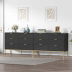 Modern 6-Drawer Double Dresser Black Wood Chest of Drawers Storage Organizer for Bedroom