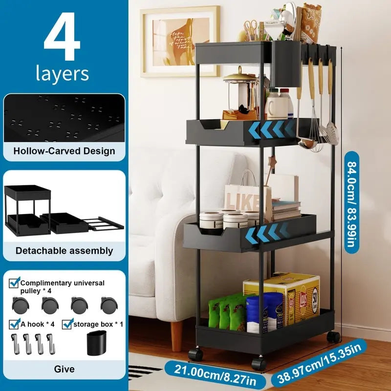 4-Tier Slim Rolling Pull-Out Storage Utility Cart with Wheels