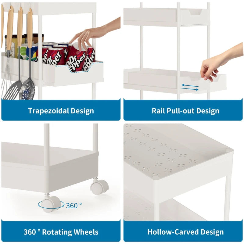 4-Tier Slim Rolling Pull-Out Storage Utility Cart with Wheels