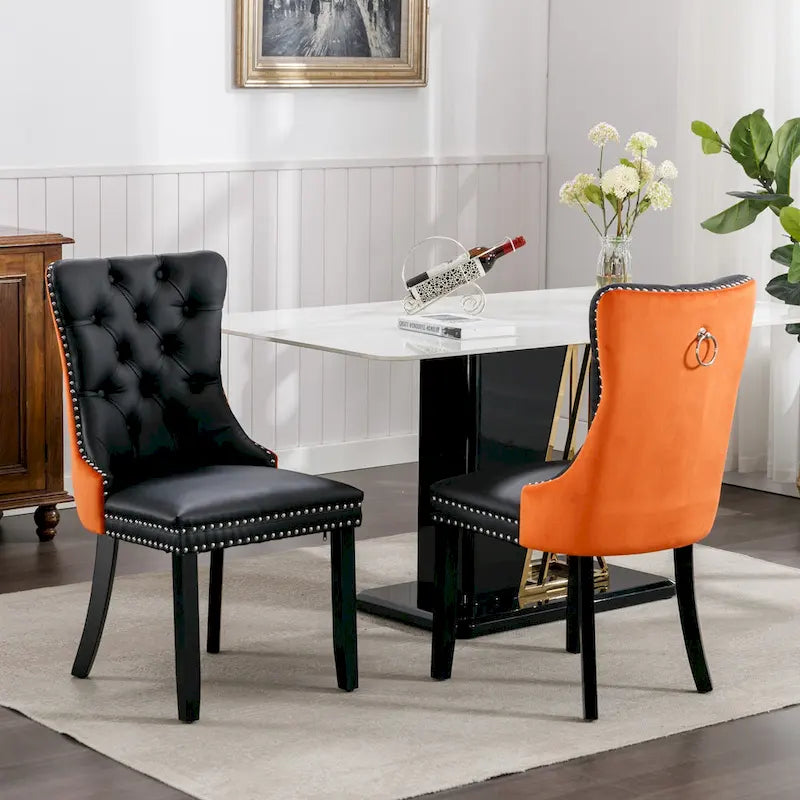 Set of 2 Modern High-End Tufted Solid Wood Upholstered Dining Chair with Nailhead Trim