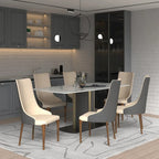 High-Back Dining Chair Upholstered in Leather with Ash Wood Legs Elm Collection