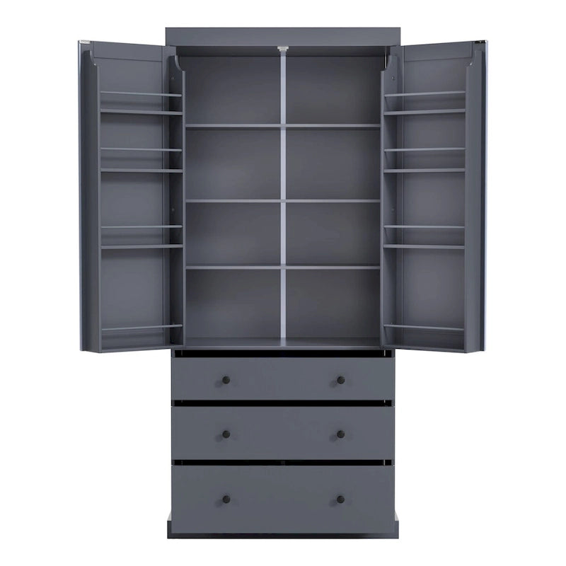 77inch Farmhouse Kitchen Pantry, Freestanding Tall Cupboard Storage Cabinet with 3 Adjustable Shelves, 8 Door Shelves, 3 Drawers