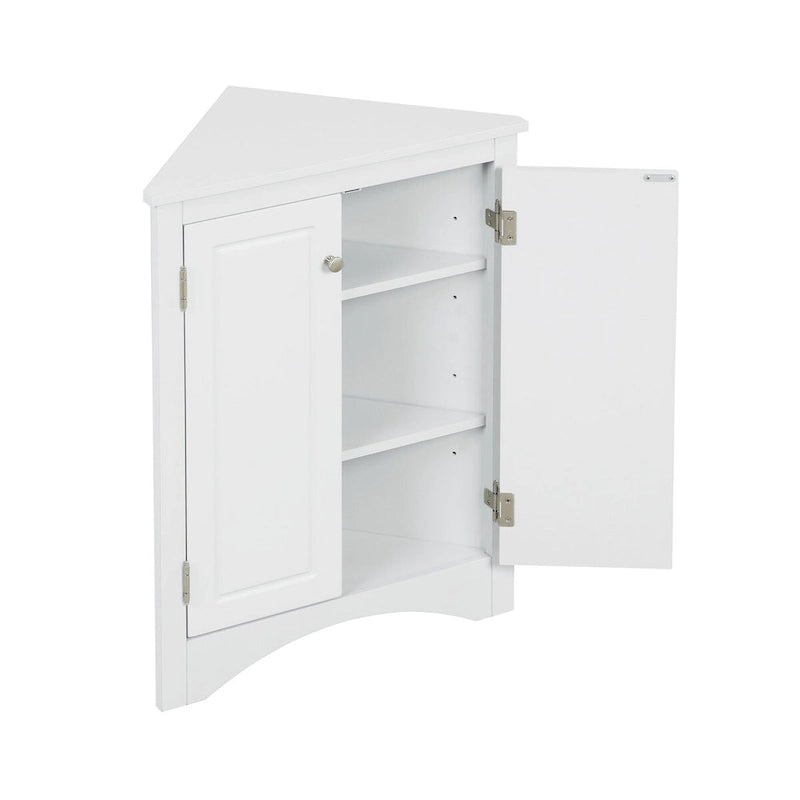 32 Wood 2-door Bathroom Corner Cabinet with Adjustable Shelves