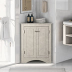 32 Wood 2-door Bathroom Corner Cabinet with Adjustable Shelves