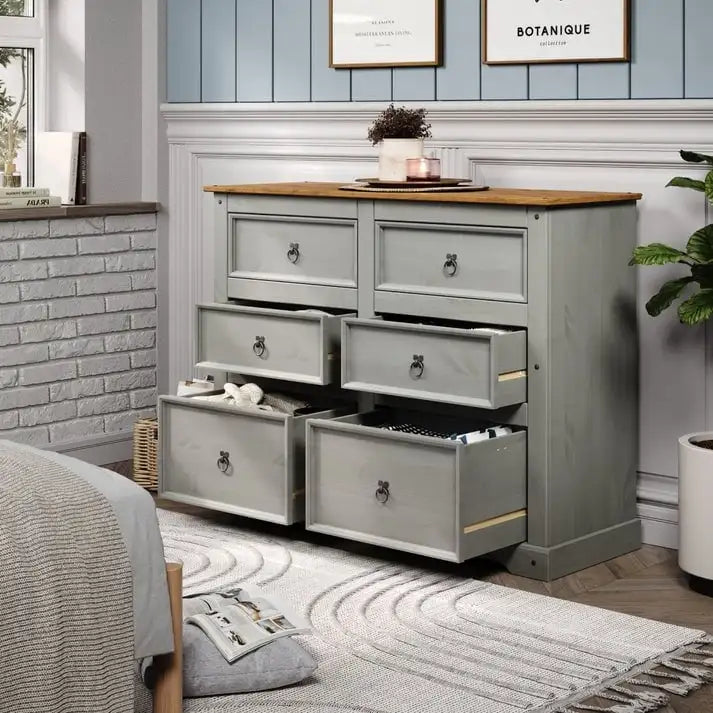 Wood Dresser 3+3 Drawers Chest