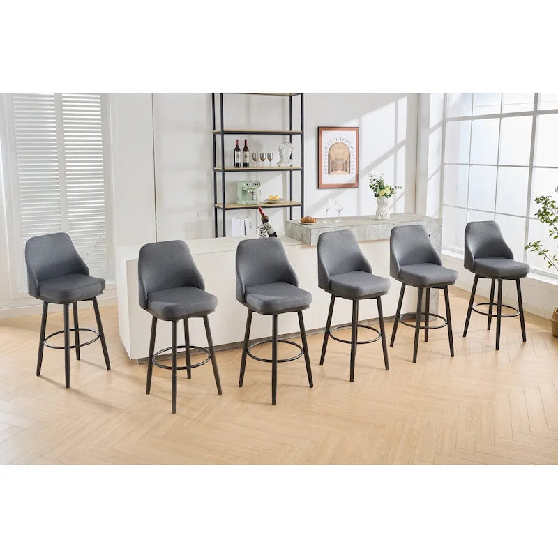 Bar Stools Set of 2 Chenille Adjustable Counter Height Swivel Bar Stools with Back Metal Leg,24 to 29 Inch,Light Gray