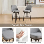 Bar Stools Set of 2 Chenille Adjustable Counter Height Swivel Bar Stools with Back Metal Leg,24 to 29 Inch,Light Gray