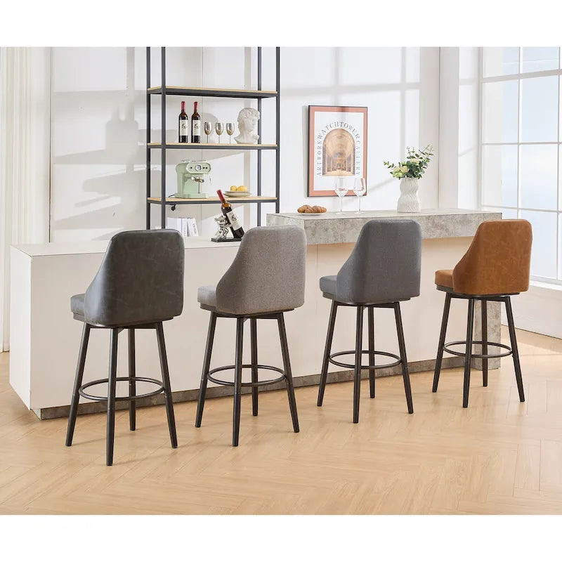 Bar Stools Set of 2 Chenille Adjustable Counter Height Swivel Bar Stools with Back Metal Leg,24 to 29 Inch,Light Gray
