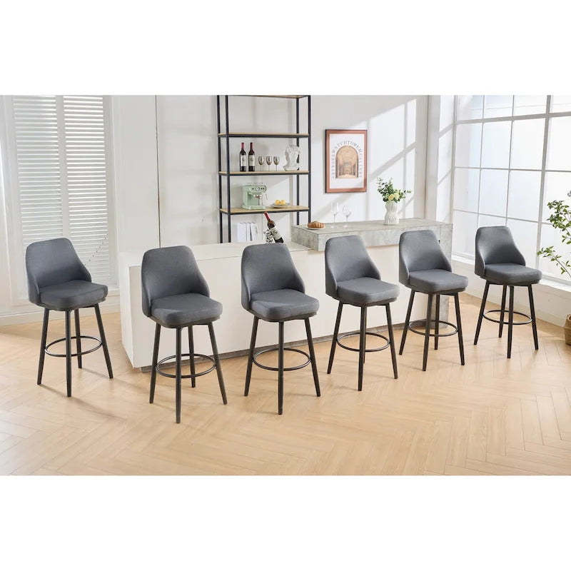 Bar Stools Set of 2 Chenille Adjustable Counter Height Swivel Bar Stools with Back Metal Leg,24 to 29 Inch,Light Gray