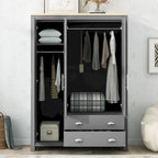 3 Door Storage Wardrobe with Cabinets and 2 Hanging Rods