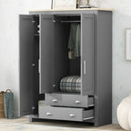 3 Door Storage Wardrobe with Cabinets and 2 Hanging Rods