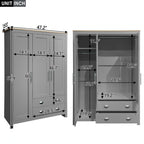 3 Door Storage Wardrobe with Cabinets and 2 Hanging Rods